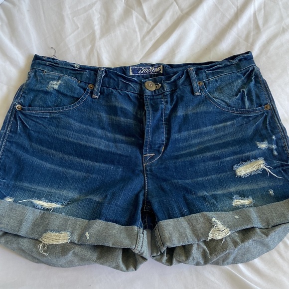 Hudson Distressed Button-Fly Cuffed Denim Shorts - Size 27 - Boyfriend Fit - Picture 2 of 5